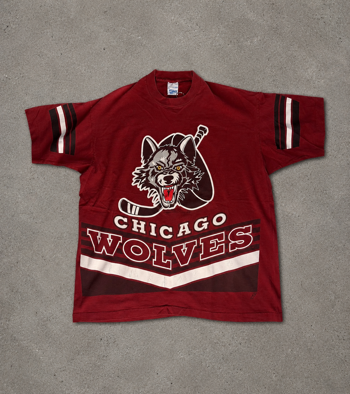 Vintage Chicago Wolves All Over Print Hockey Tee – 90s AHL Graphic Tee