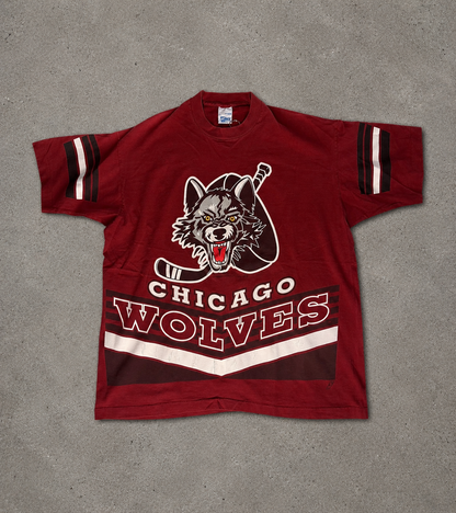 Vintage Chicago Wolves All Over Print Hockey Tee – 90s AHL Graphic Tee
